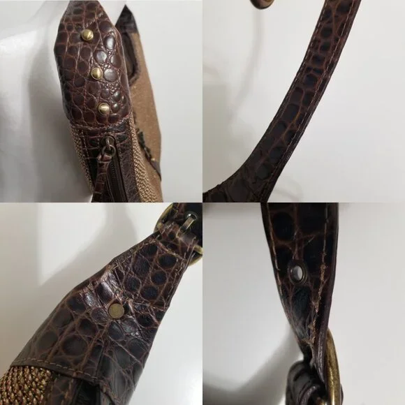 Vintage Eric Javits New York Gold Woven Squishee Studded Hobo Leather Bag - Picture 15 of 16